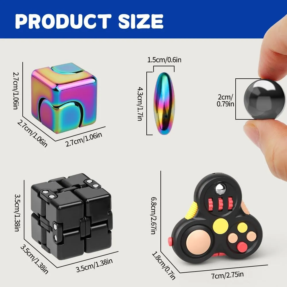 Fidget Toy Pack Fidget Spinner Pad Controller Infinity Cube Magnetic Rock Ball, Metal Finger Hand Spinners Sensory Toy Cool Gadget Reduce Stress Anxiety, Birthday Gift Party Favor