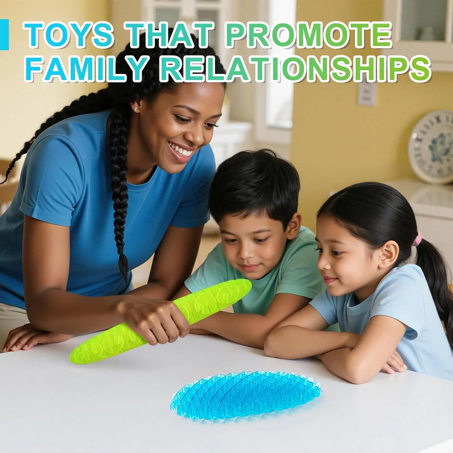 Fidget Worm Toy-2-pack Fun Interactive Sensory Toys for Kids & Teens | Quiet Fidgets,Small Anxiety Stress Relief Toy,Resistance Fidget Toys，Desk Fidgets for Autistic & Adhd Adults(Green Blue,Small)