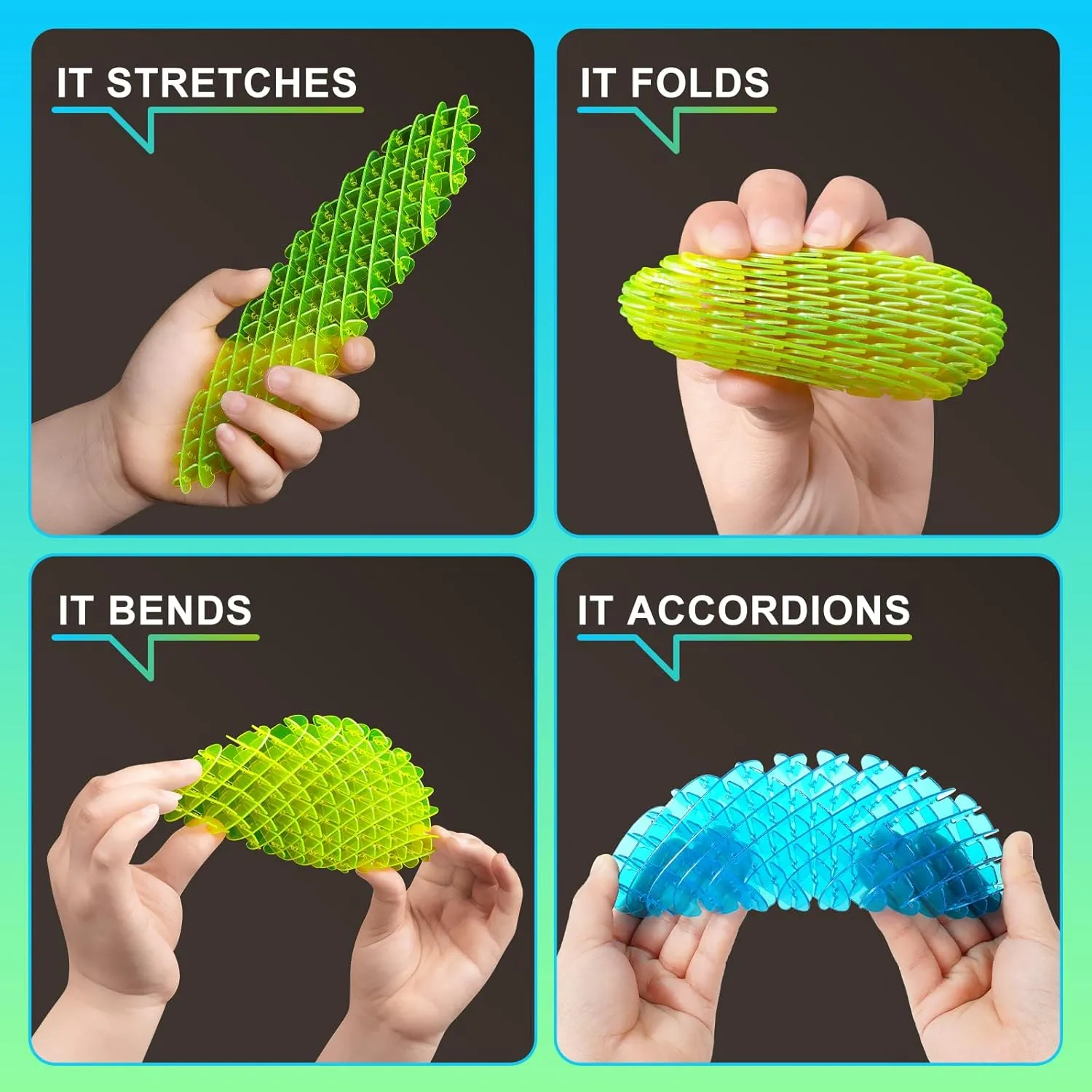 Fidget Worm Toy-2-pack Fun Interactive Sensory Toys for Kids & Teens | Quiet Fidgets,Small Anxiety Stress Relief Toy,Resistance Fidget Toys，Desk Fidgets for Autistic & Adhd Adults(Green Blue,Small)