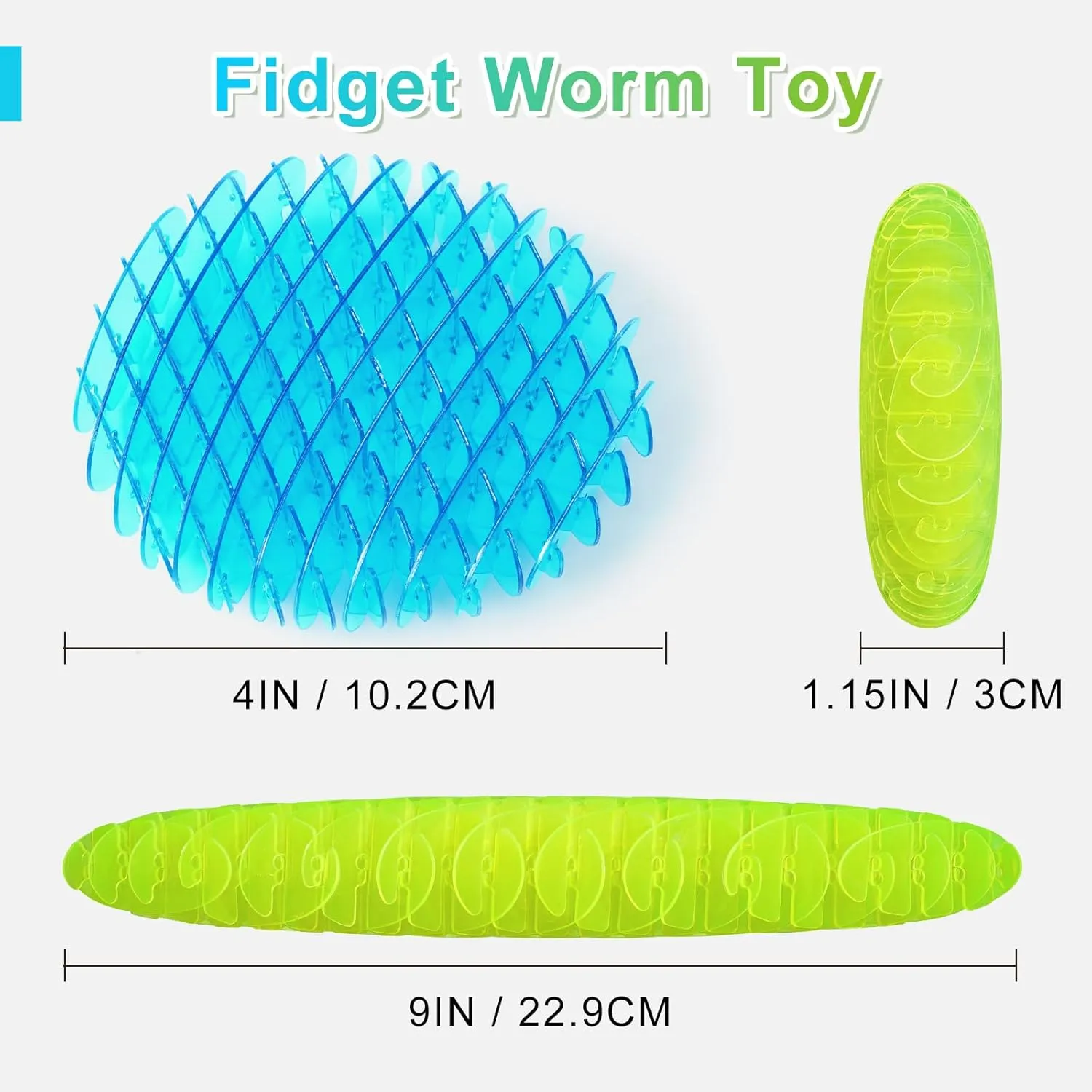 Fidget Worm Toy-2-pack Fun Interactive Sensory Toys for Kids & Teens | Quiet Fidgets,Small Anxiety Stress Relief Toy,Resistance Fidget Toys，Desk Fidgets for Autistic & Adhd Adults(Green Blue,Small)