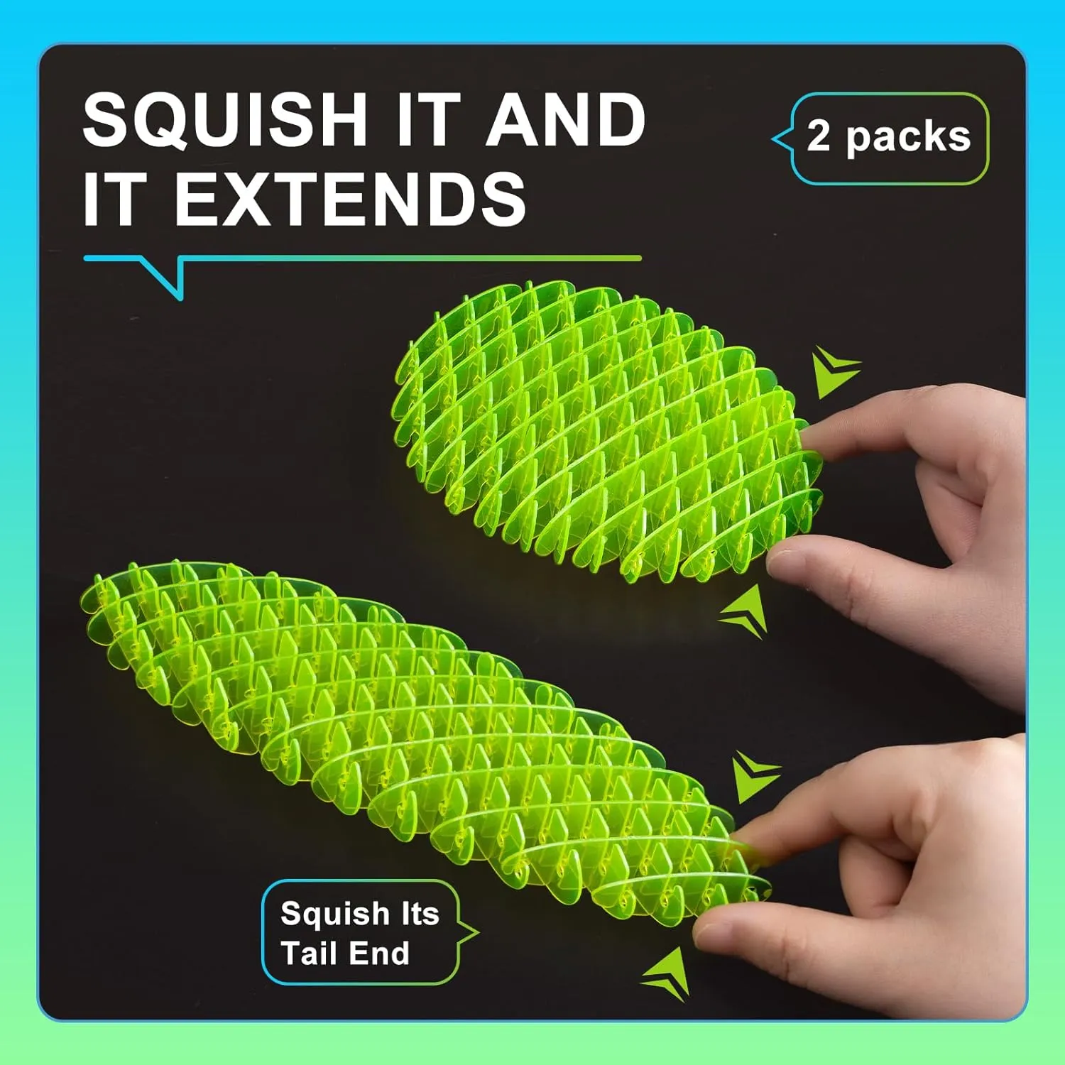 Fidget Worm Toy-2-pack Fun Interactive Sensory Toys for Kids & Teens | Quiet Fidgets,Small Anxiety Stress Relief Toy,Resistance Fidget Toys，Desk Fidgets for Autistic & Adhd Adults(Green Blue,Small)
