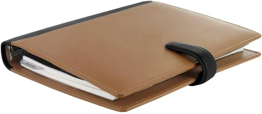 Filofax Nappa Organizer, A5 Size, Taupe/Black - Leather, Six Rings, Week-to-View Calendar Diary, Multilingual, 2025 (C025139-25)