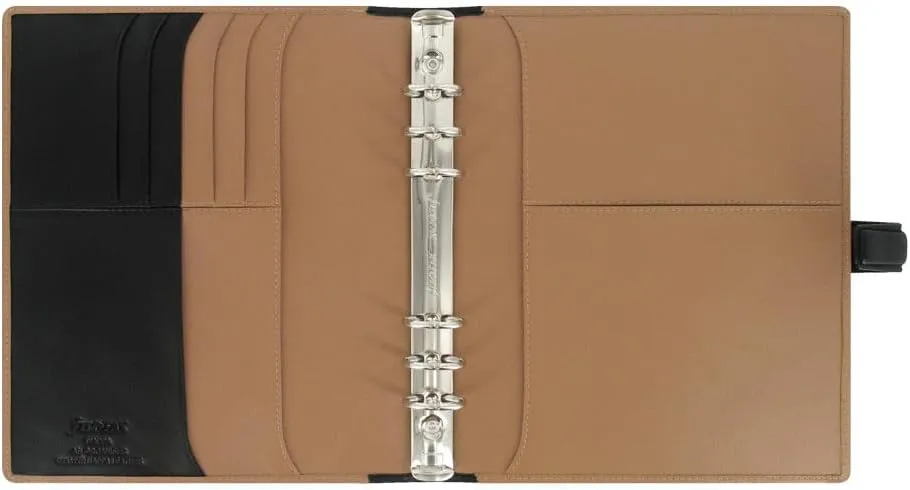 Filofax Nappa Organizer, A5 Size, Taupe/Black - Leather, Six Rings, Week-to-View Calendar Diary, Multilingual, 2025 (C025139-25)