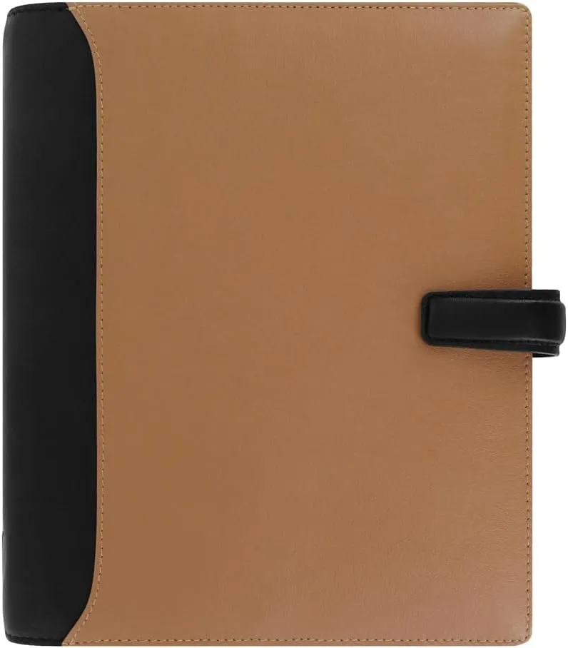 Filofax Nappa Organizer, A5 Size, Taupe/Black - Leather, Six Rings, Week-to-View Calendar Diary, Multilingual, 2025 (C025139-25)