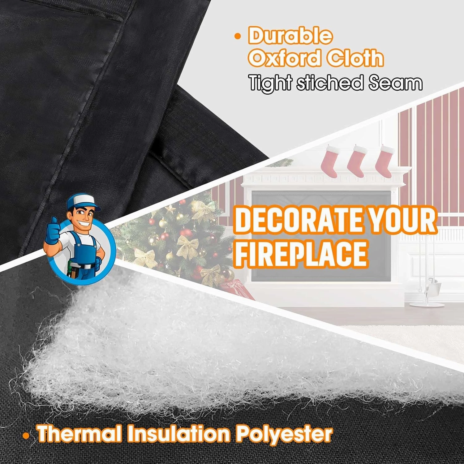 Fireplace Cover, Fireplace Draft Stopper for Heat Loss, Fireplace Blocker Blanket with Hook and Loop Tape, Indoor Fireplace Blanket for Insulation Black 42" W x 36" H
