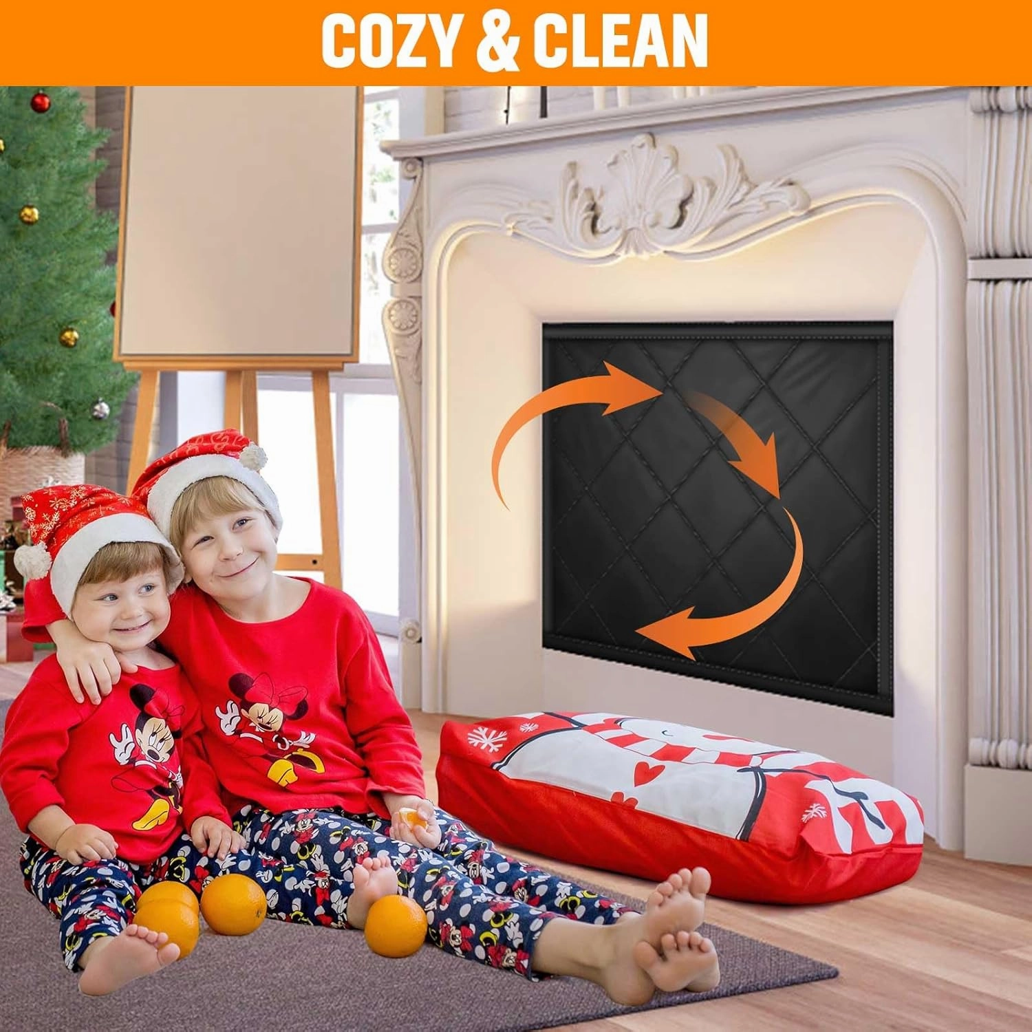 Fireplace Cover, Fireplace Draft Stopper for Heat Loss, Fireplace Blocker Blanket with Hook and Loop Tape, Indoor Fireplace Blanket for Insulation Black 42" W x 36" H
