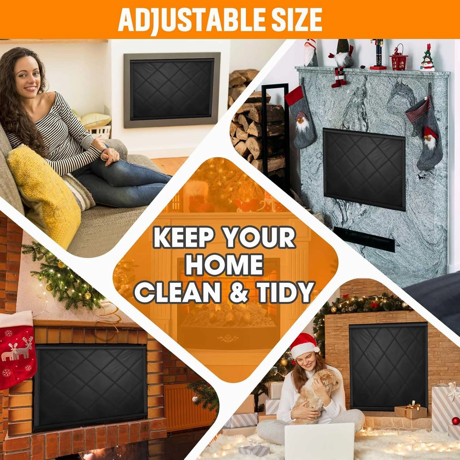 Fireplace Cover, Fireplace Draft Stopper for Heat Loss, Fireplace Blocker Blanket with Hook and Loop Tape, Indoor Fireplace Blanket for Insulation Black 42" W x 36" H