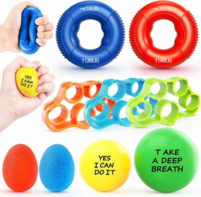 FitBeast Hand Grip Strengthener Set, 9-Piece Finger Exerciser & Stress Relief Kit–Includes Grip Rings, Stress Balls, Finger Stretchers for Strength, Flexibility, Rehab & Pain Relief