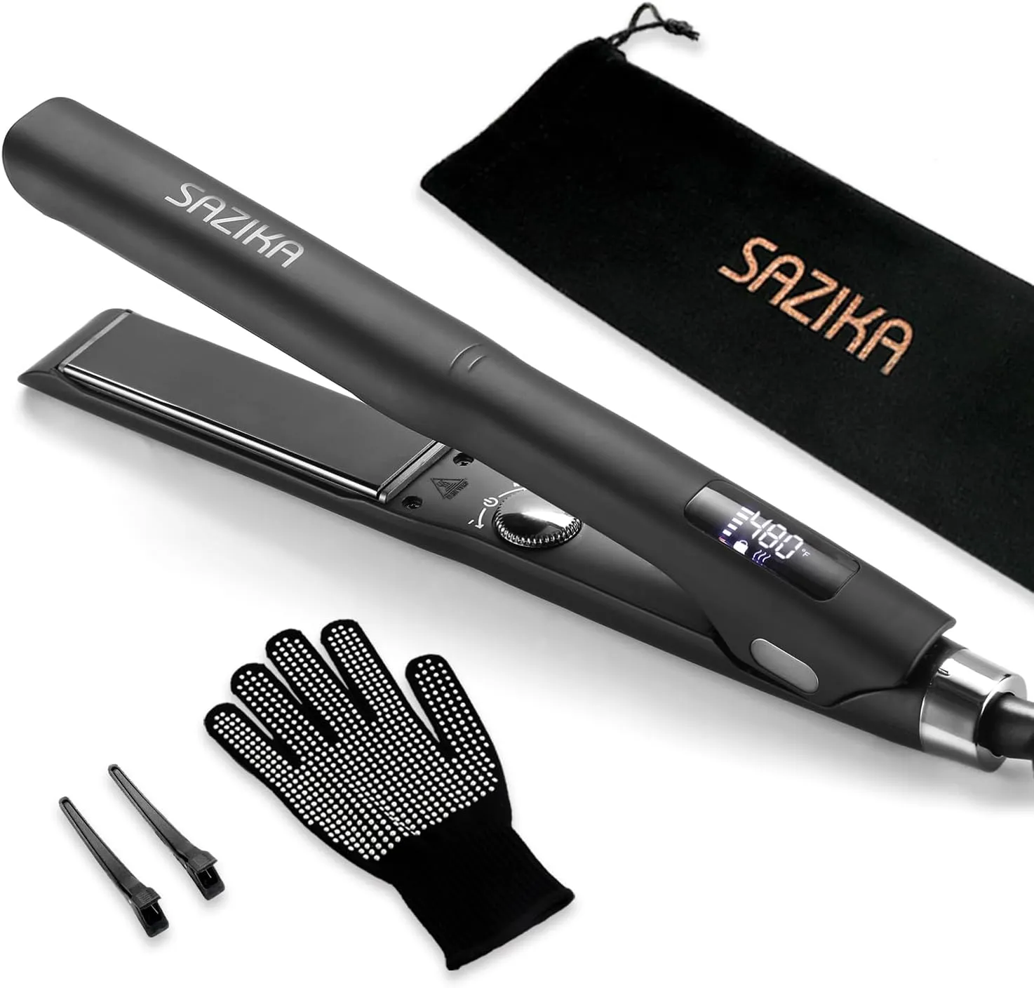 Flat Iron Ionic Hair Straightener, SAZIKA Professional Nano Titanium Straightener with Floating Plates for Hair Styling, Straightener and Curler 2 in 1 with Dual Voltage