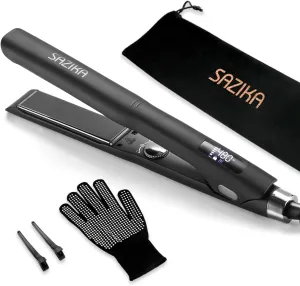 Flat Iron Ionic Hair Straightener, SAZIKA Professional Nano Titanium Straightener with Floating Plates for Hair Styling, Straightener and Curler 2 in 1 with Dual Voltage
