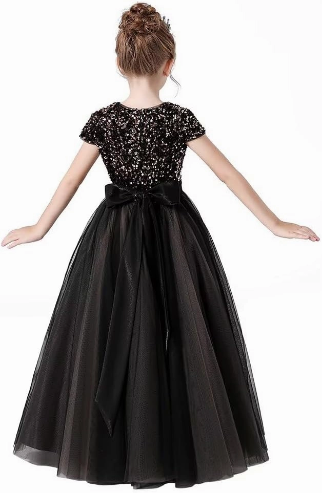 Flower Girl Dresses Wedding Bridesmaid Sequins Tulle Puffy Skirt Girls Birthday Party Pageant Gown Floor Length