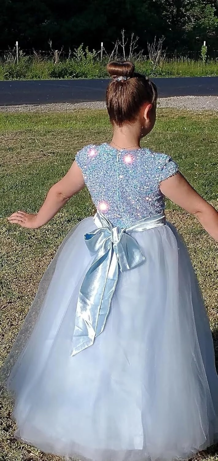 Flower Girl Dresses Wedding Bridesmaid Sequins Tulle Puffy Skirt Girls Birthday Party Pageant Gown Floor Length