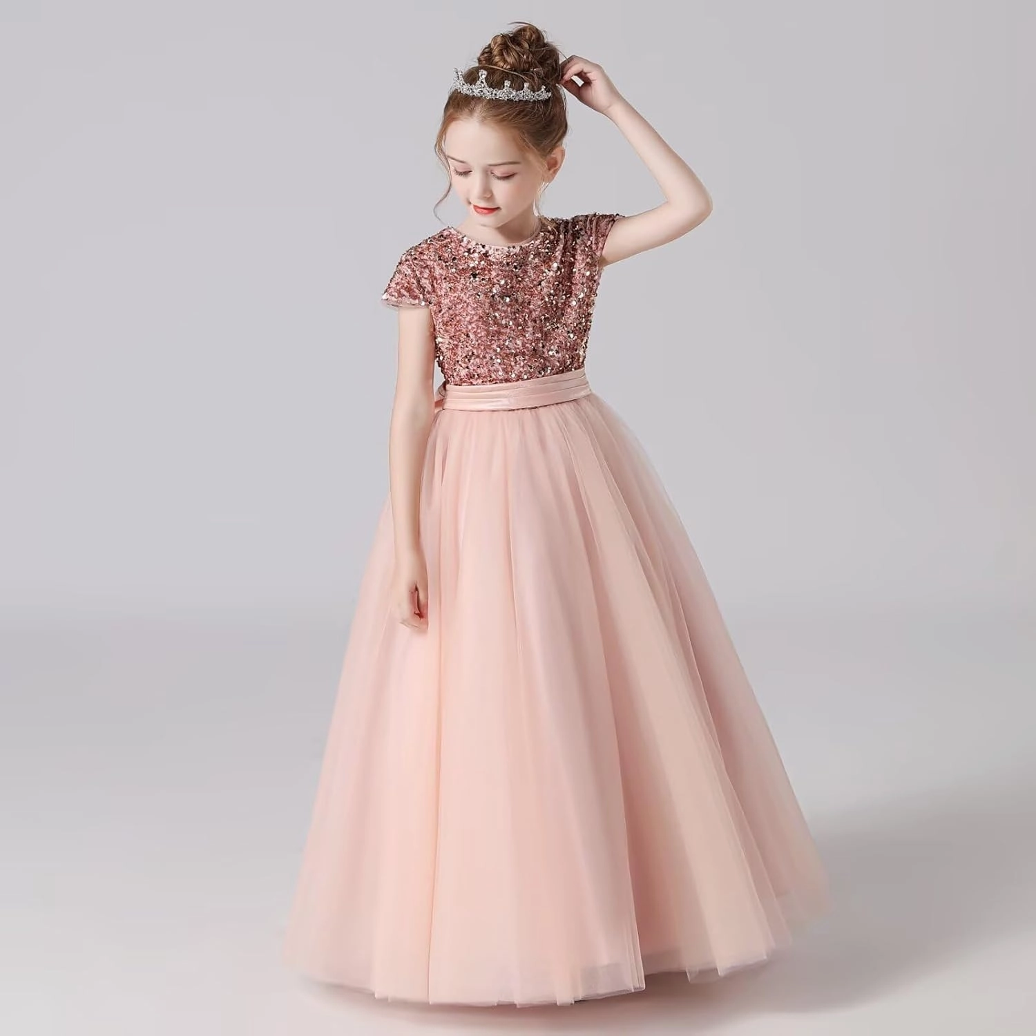 Flower Girl Dresses Wedding Bridesmaid Sequins Tulle Puffy Skirt Girls Birthday Party Pageant Gown Floor Length