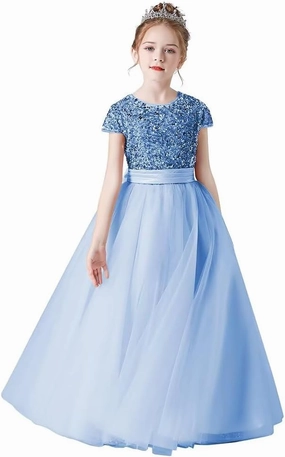 Flower Girl Dresses Wedding Bridesmaid Sequins Tulle Puffy Skirt Girls Birthday Party Pageant Gown Floor Length