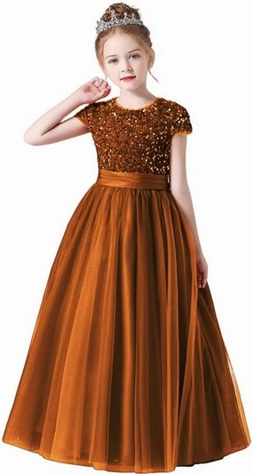 Flower Girl Dresses Wedding Bridesmaid Sequins Tulle Puffy Skirt Girls Birthday Party Pageant Gown Floor Length