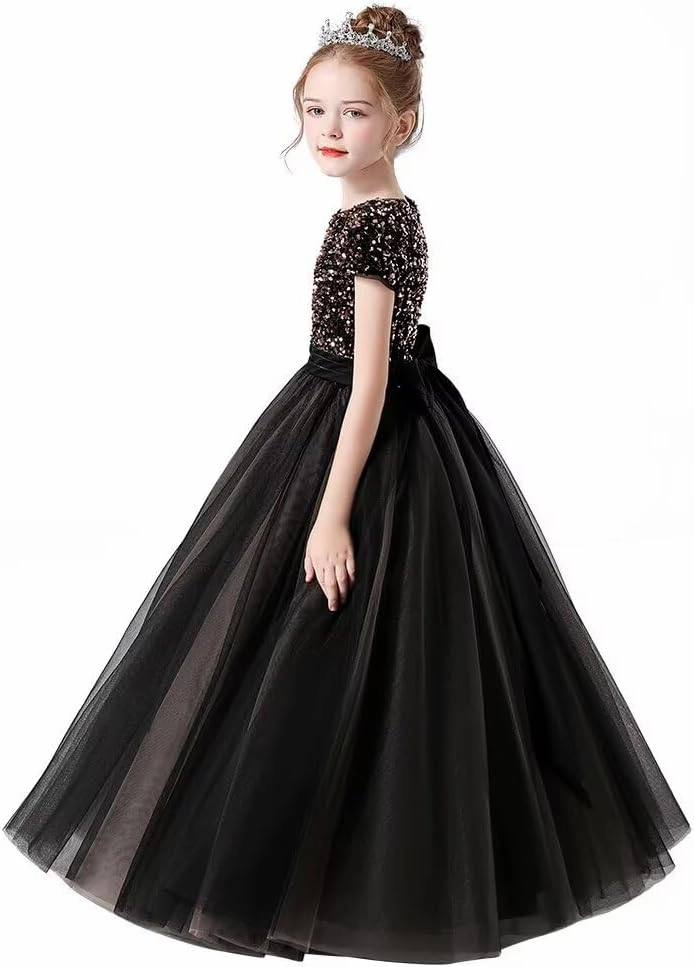 Flower Girl Dresses Wedding Bridesmaid Sequins Tulle Puffy Skirt Girls Birthday Party Pageant Gown Floor Length