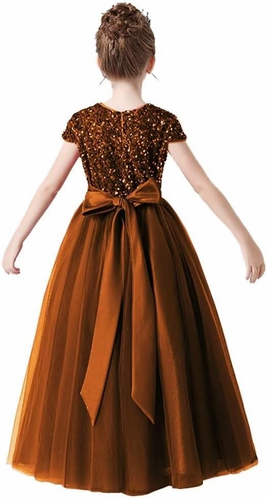 Flower Girl Dresses Wedding Bridesmaid Sequins Tulle Puffy Skirt Girls Birthday Party Pageant Gown Floor Length