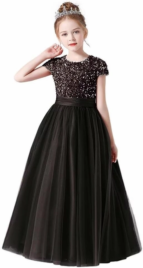 Flower Girl Dresses Wedding Bridesmaid Sequins Tulle Puffy Skirt Girls Birthday Party Pageant Gown Floor Length