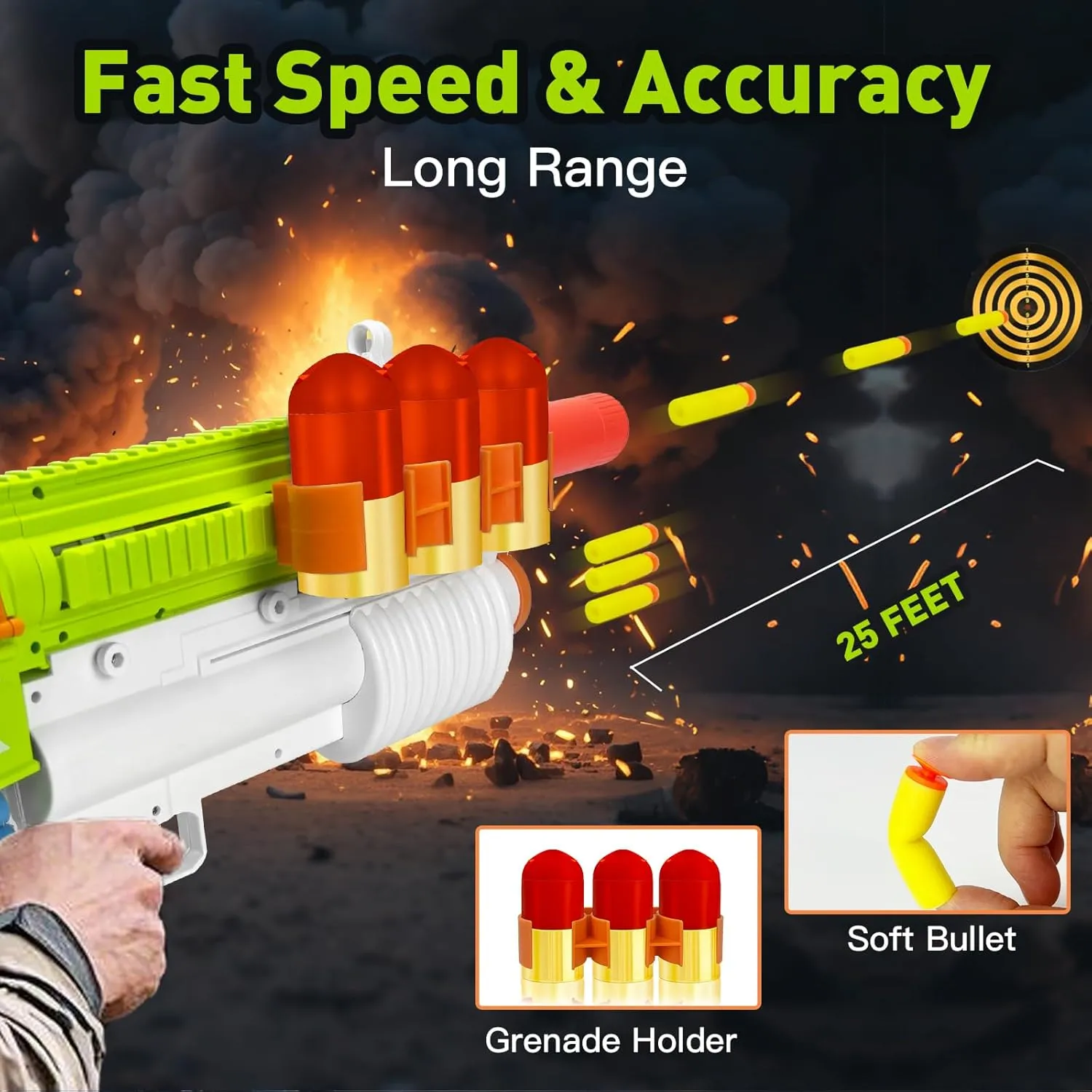 Foam Dart Launcher Toy for Teens 14 , Semi-Auto/Manual Modes Ejecting Action, Include 50 EVA Foam Darts, 2 Containers, 20 Reusable Dart Holders, 3-Dart Burst Launcher, Birthday Gift (Green)