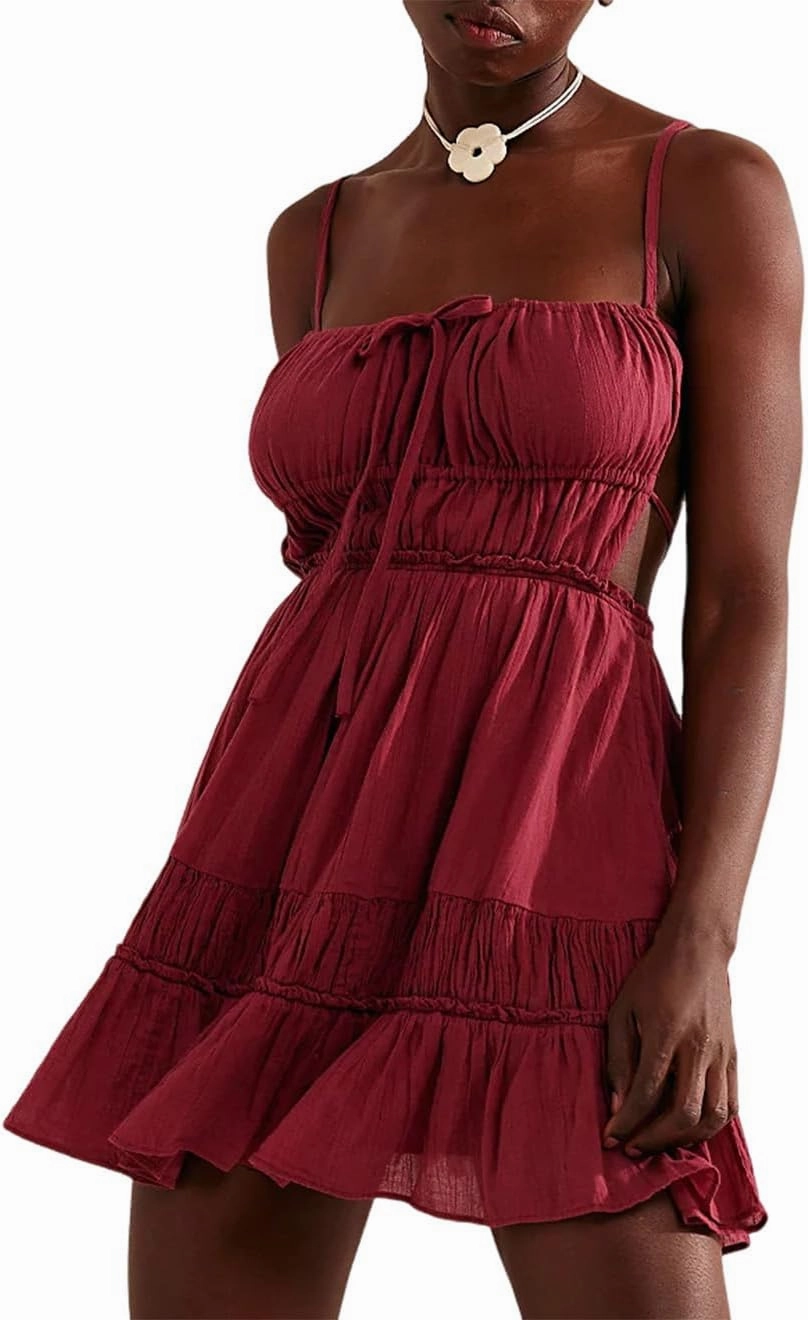 ForeMode Summer Deep V Neck Bohemian Women Mini Short Dress Backless Beach Boho Dress