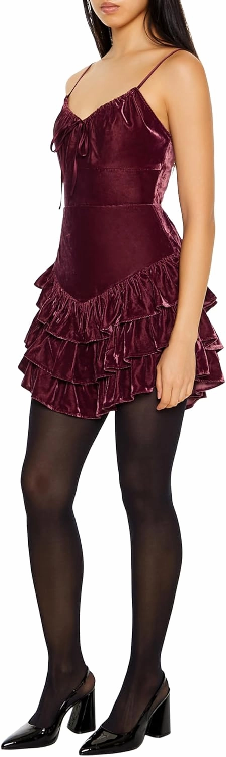 Forever 21 Women's Tiered Velvet Mini Dress