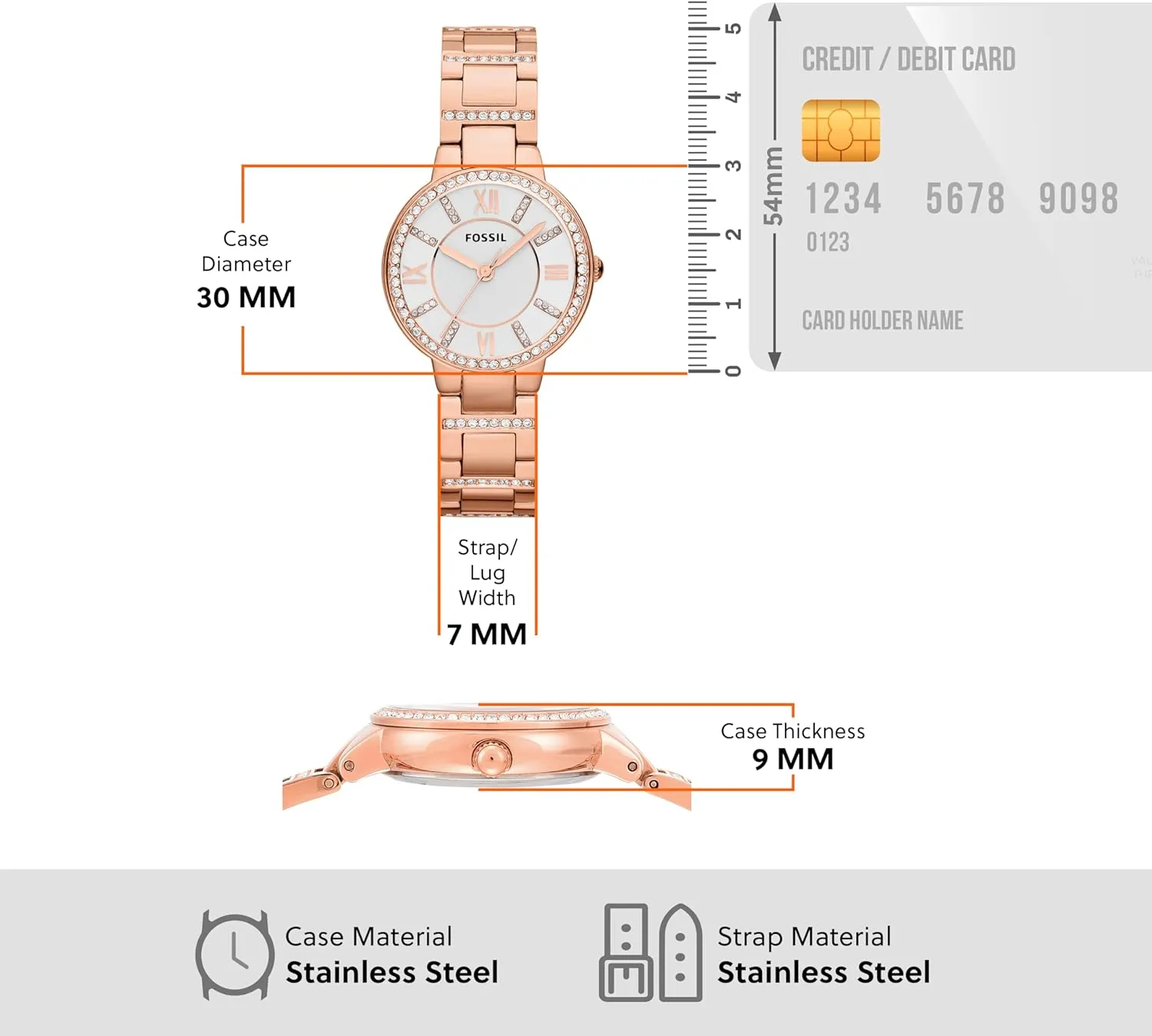 Fossil Women's Virginia Quartz Stainless Steel Three-Hand Watch