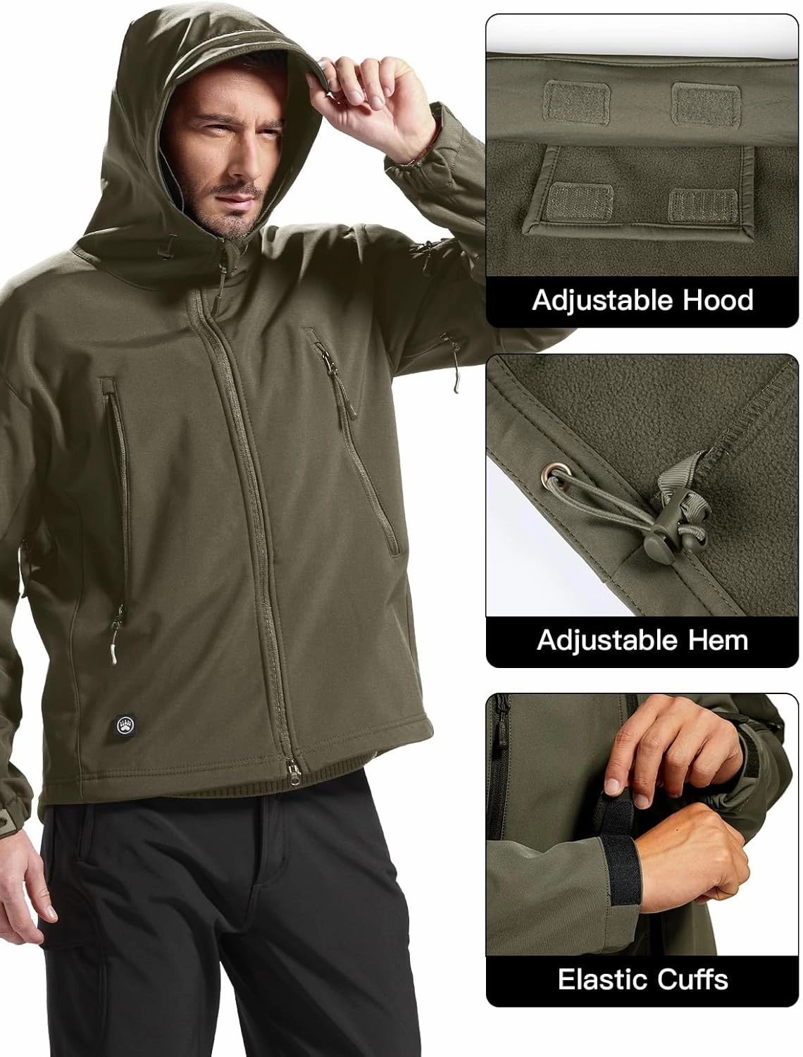 FREE SOLDIER Men's Outdoor Waterproof Soft Shell Hooded Military Tactical Jacket