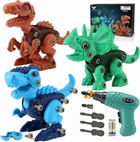 FREE TO FLY Dinosaur STEM Toys for Kids 3-5, Take Apart Dinosaur Toys with Electric Drill, Educational Building Toy & Construction Set, DIY Birthday Gifts for 3 4 5 6 7 8 Years Old Boys and Girls