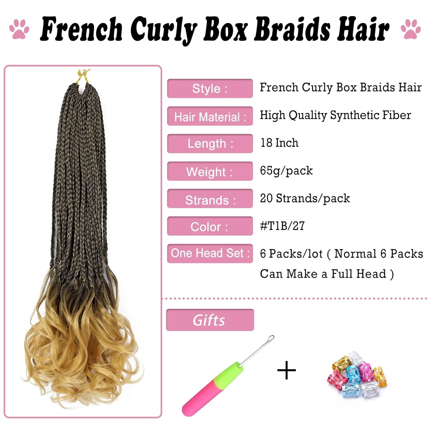 French Curl Crochet Braids 18 Inch 6 Packs Goddess Box Braids Crochet Hair Pre Looped French Curly Braiding Hair Crochet Box Braids With Curly Wavy Ends Synthetic Hair Extensions (#1B/27)