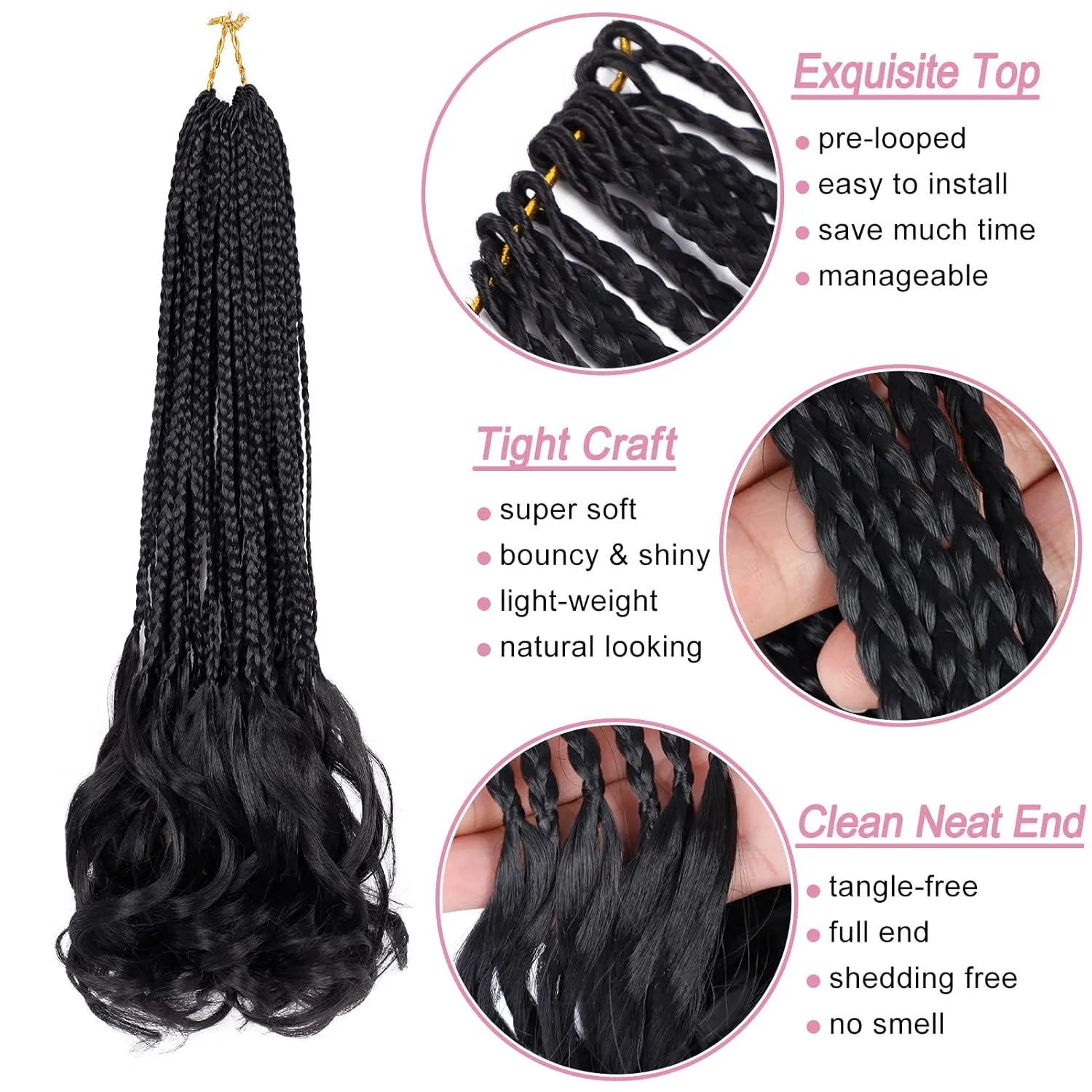 French Curl Crochet Braids 18 Inch 6 Packs Goddess Box Braids Crochet Hair Pre Looped French Curly Braiding Hair Crochet Box Braids With Curly Wavy Ends Synthetic Hair Extensions (#1B)