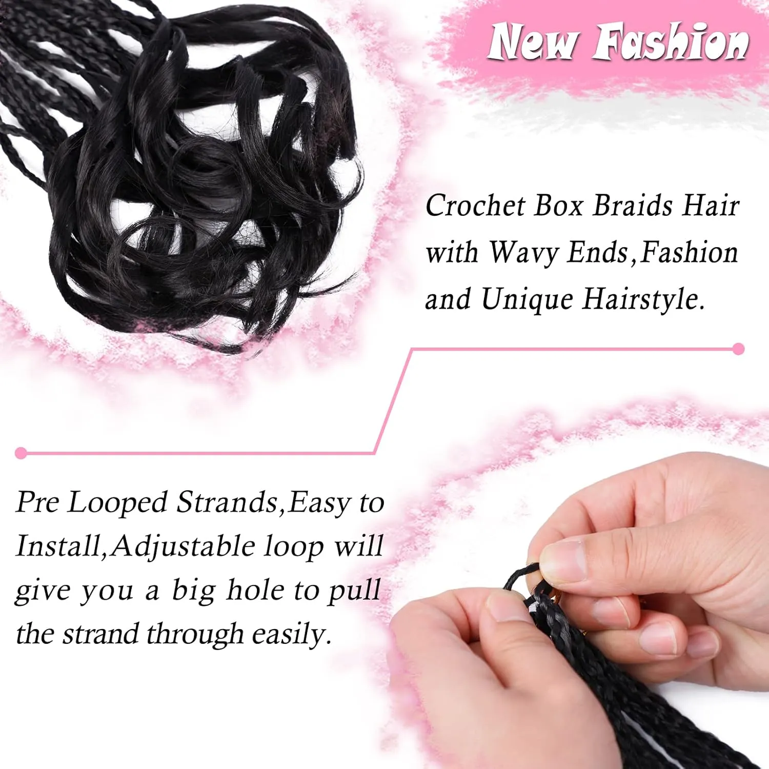 French Curl Crochet Braids 18 Inch 6 Packs Goddess Box Braids Crochet Hair Pre Looped French Curly Braiding Hair Crochet Box Braids With Curly Wavy Ends Synthetic Hair Extensions (#1B)