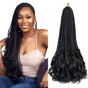 French Curl Crochet Braids 18 Inch 6 Packs Goddess Box Braids Crochet Hair Pre Looped French Curly Braiding Hair Crochet Box Braids With Curly Wavy Ends Synthetic Hair Extensions (#1B)