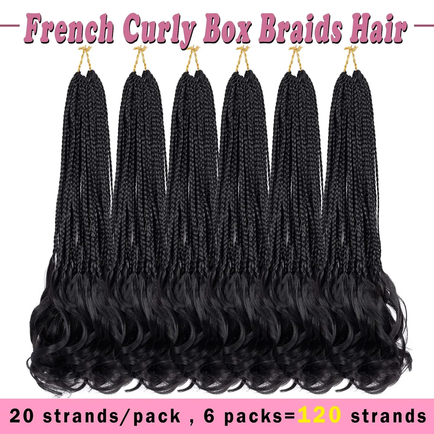 French Curl Crochet Braids 18 Inch 6 Packs Goddess Box Braids Crochet Hair Pre Looped French Curly Braiding Hair Crochet Box Braids With Curly Wavy Ends Synthetic Hair Extensions (#1B)