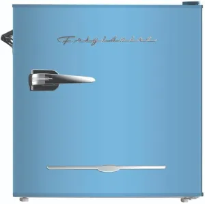 Frigidaire EFR176 Retro Compact Fridge with Chiller Mini Refrigerator with Built-in Bottle Opener for Office, Bedroom, Dorm Room or Cabin, 1.6 cu ft 16" D x 18" W x 18.5" H, Blue