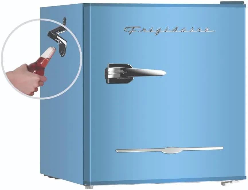 Frigidaire EFR176 Retro Compact Fridge with Chiller Mini Refrigerator with Built-in Bottle Opener for Office, Bedroom, Dorm Room or Cabin, 1.6 cu ft 16" D x 18" W x 18.5" H, Blue