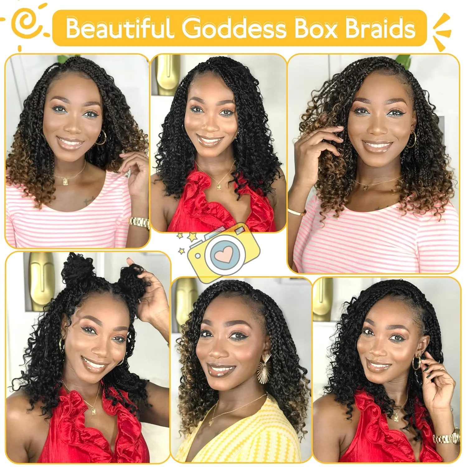 Fulcrum Goddess Box Braids Crochet Hair, 14 Inch, 9 Packs, 13 Strands/Pack, Curly Ends, Brown, Synthetic, Sew-In Installation