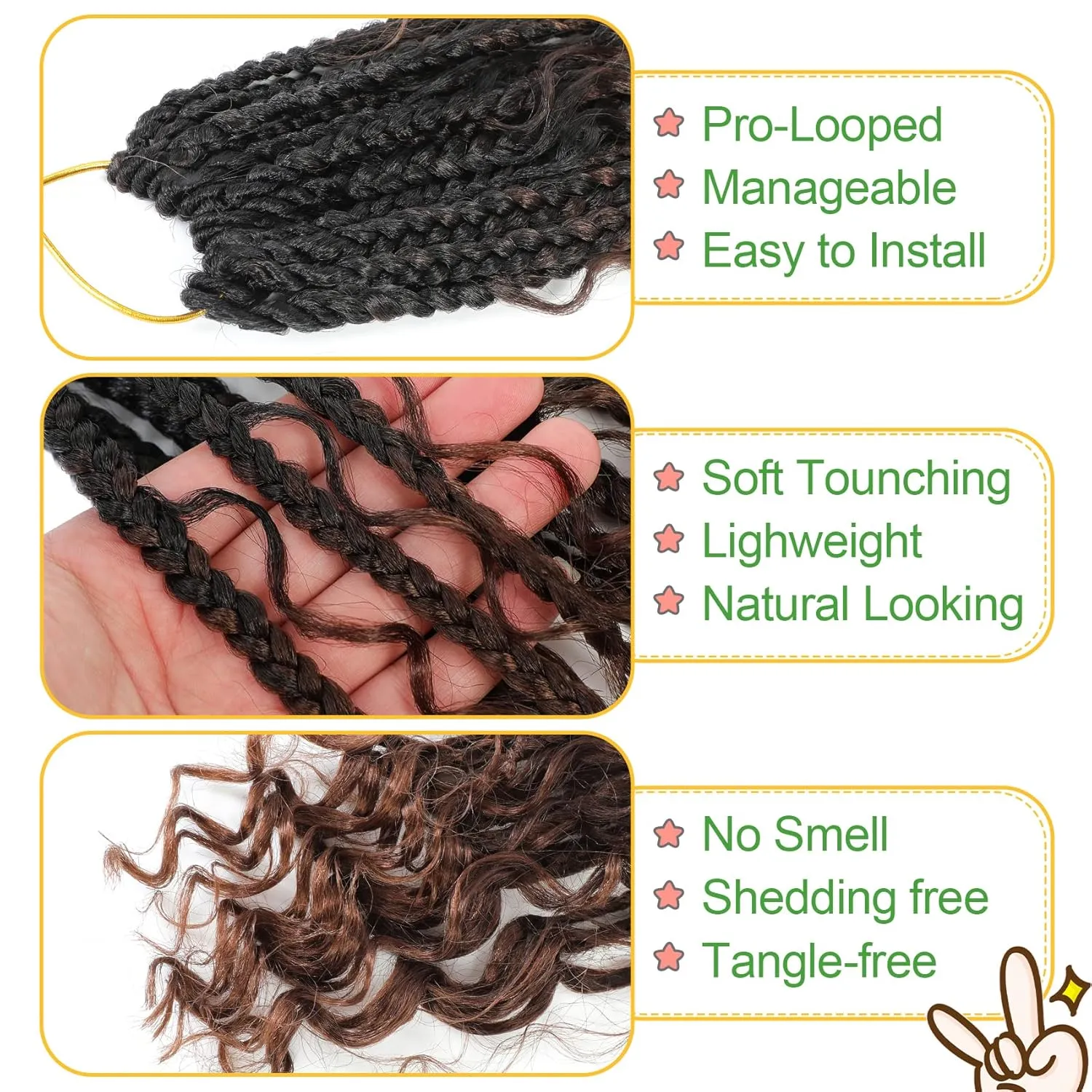 Fulcrum Goddess Box Braids Crochet Hair, 14 Inch, 9 Packs, 13 Strands/Pack, Curly Ends, Brown, Synthetic, Sew-In Installation