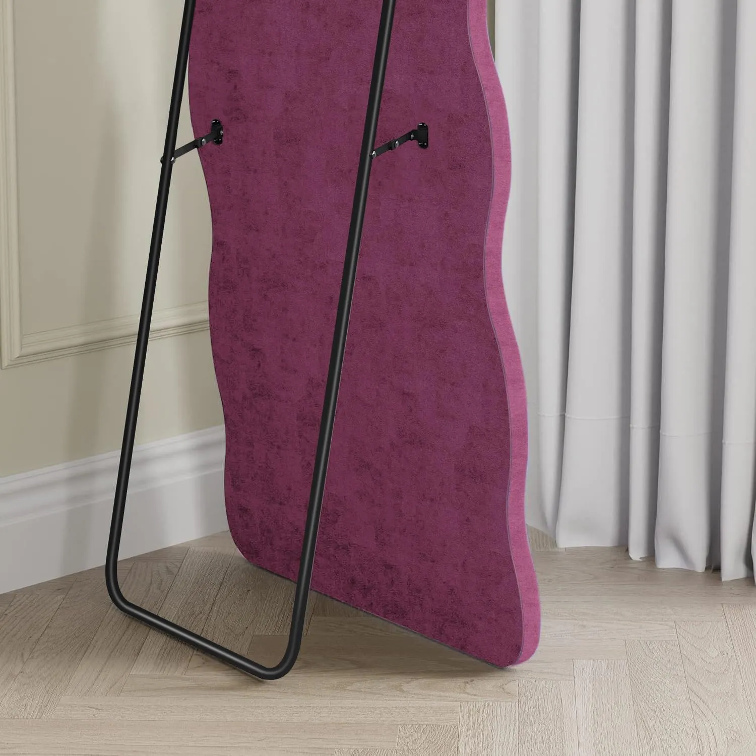 Full Length Mirror, 63" x 24" Irregular Wavy Mirror, Large Floor Length Mirrors Wall Mounted, Standing Wavy Mirrors with Flannel Wrapped Wooden Frame for Bedroom/Living Room, Hot Pink