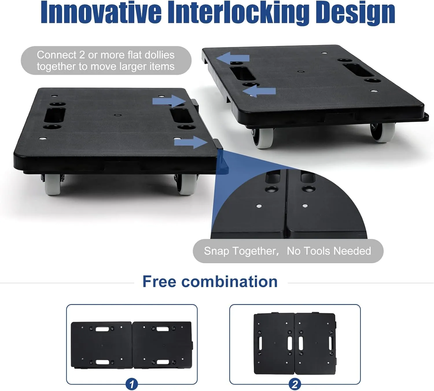 Furniture Movers with Wheels, Portable Moving Rollers Leg Dollies for Heavy Furniture, 4 Wheels Small Flat Dolly, 440 Lbs Capacity, 2 Pack, Black