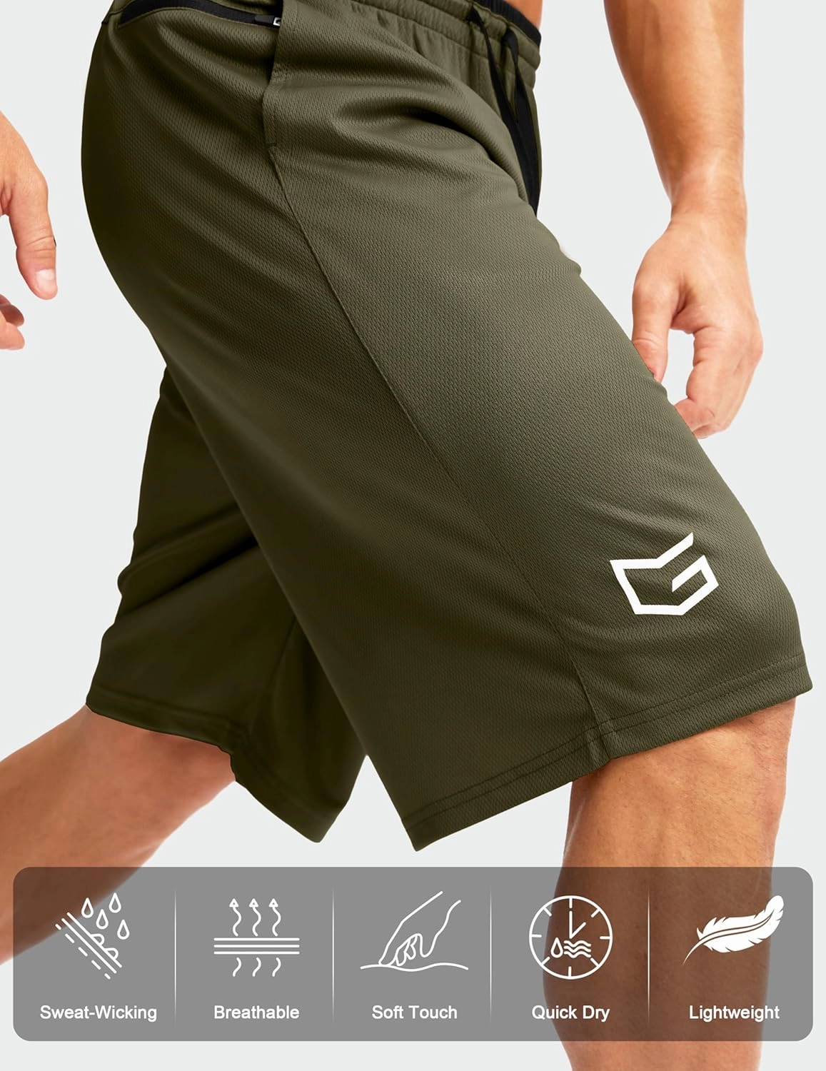 G Gradual Men's Long Basketball Shorts with Zipper Pocket 11'' Quick Dry Gym Shorts Lightweight Mesh Athletic Shorts for Men
