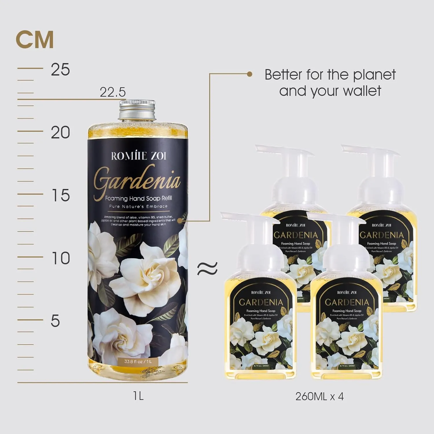 Gardenia Foaming Hand Soap Refill Gift Set, Non-Toxic & Biodegradable, Sensitive Skin Friendly