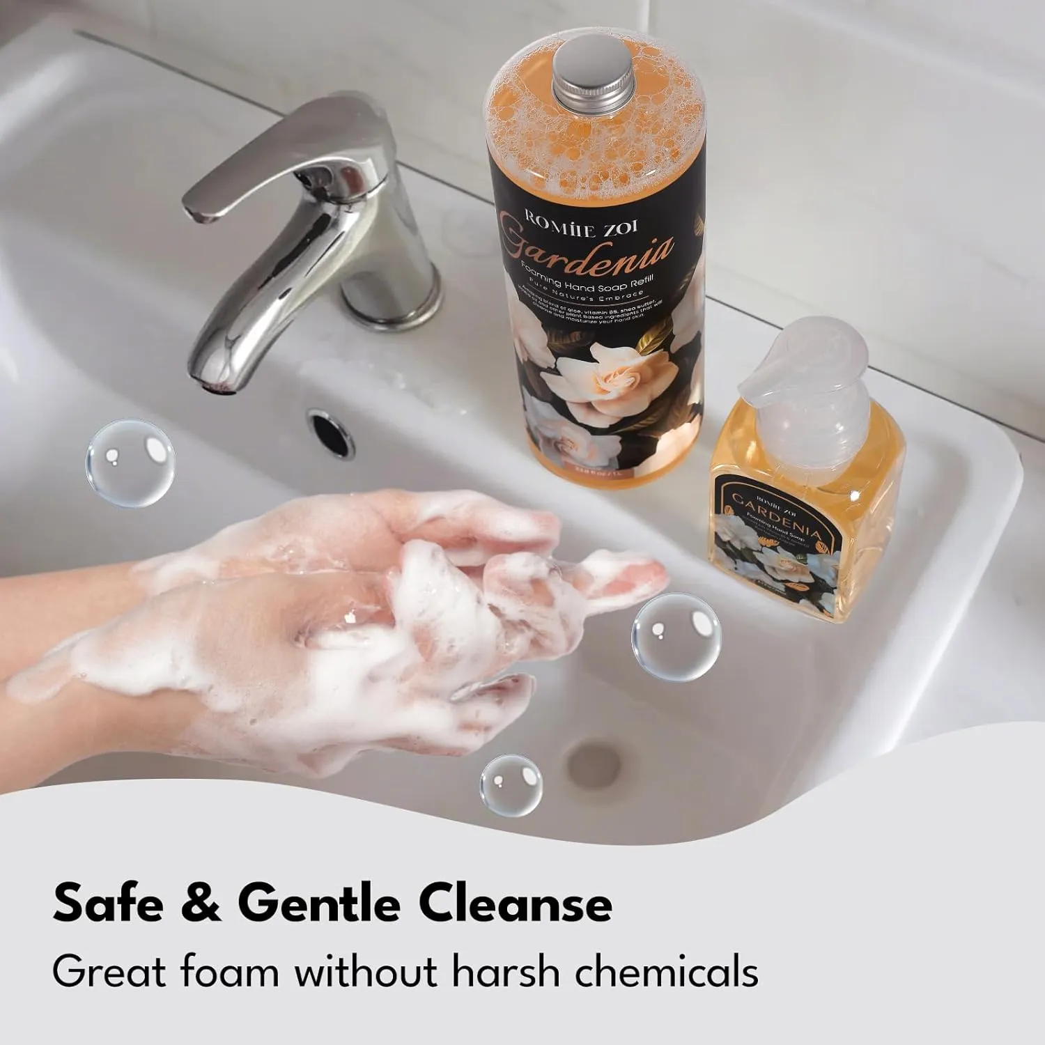 Gardenia Foaming Hand Soap Refill Gift Set, Non-Toxic & Biodegradable, Sensitive Skin Friendly