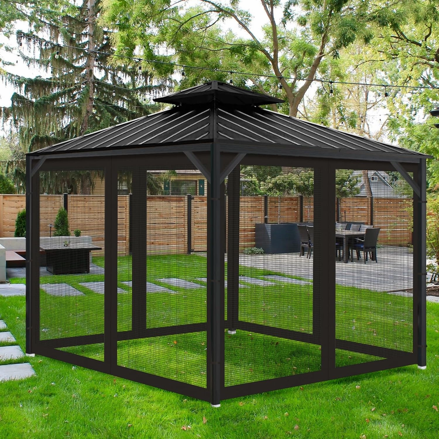 Gazebo Universal Replacement Mosquito Netting, 10' x 12' Outdoor Mesh Netting Screen 4-Panel Sidewall with Zipper for Patio Canopy Garden Porch Pergolas and Backyard, Black(Mosquito Net Only)