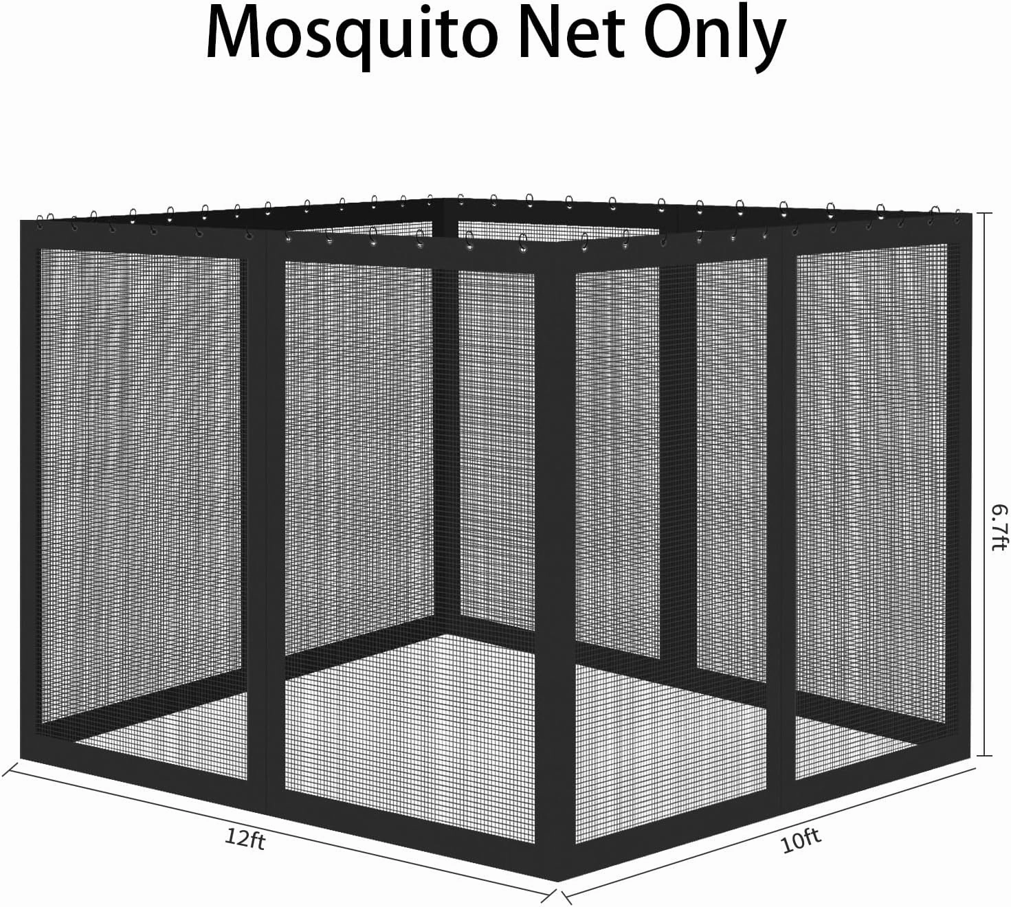 Gazebo Universal Replacement Mosquito Netting, 10' x 12' Outdoor Mesh Netting Screen 4-Panel Sidewall with Zipper for Patio Canopy Garden Porch Pergolas and Backyard, Black(Mosquito Net Only)