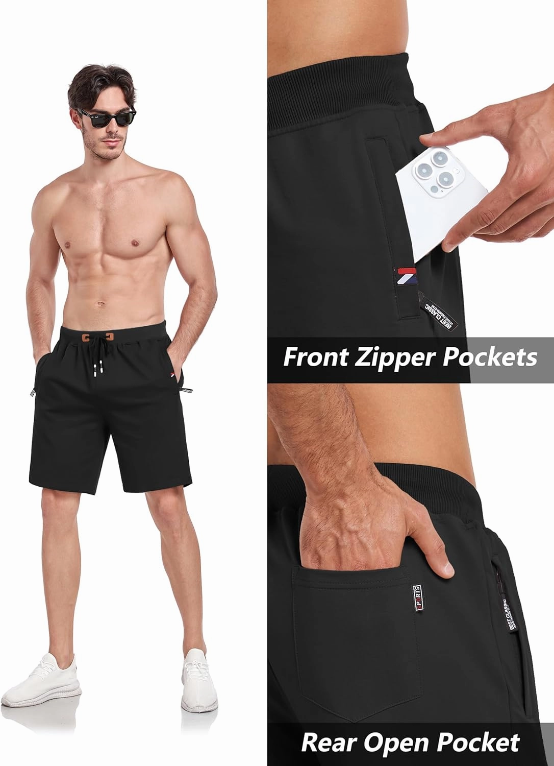 GEEK LIGHTING Mens Shorts Casual Cotton Drawstring Zipper Pockets Elastic Waist Lightweight Summer Athletic Beach Shorts