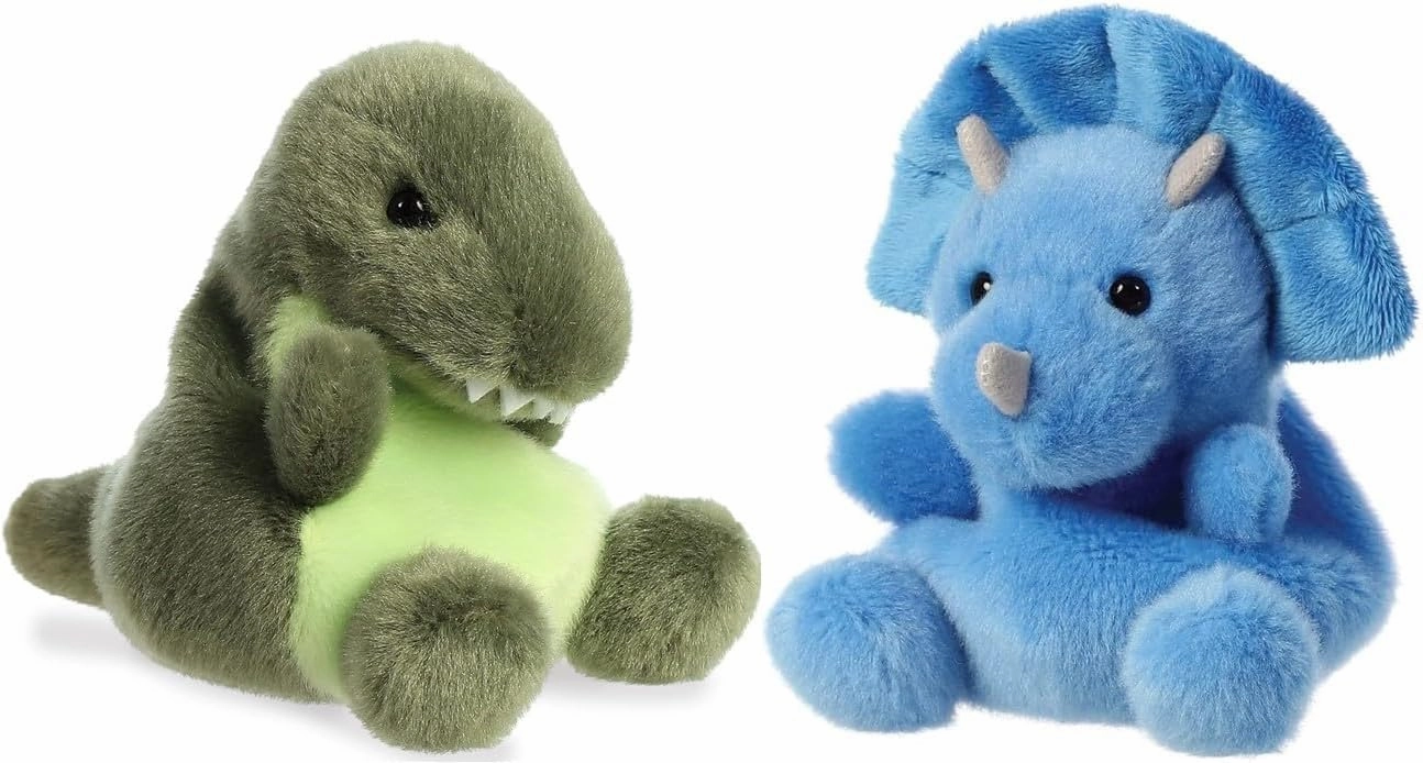 Generic Aurora Adorable Palm Pals Bundle - Set of Two! Tank Triceratops & Tyranno Rex, Green, White, Blue,, Black