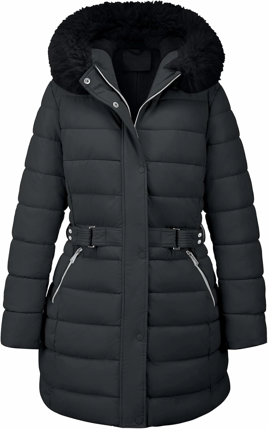 Geschallino Women's Puffer Coat Plus Size Winter Jacket Warm Hooded Thicken Long Padded Bubble Outerwear (1X-5X)