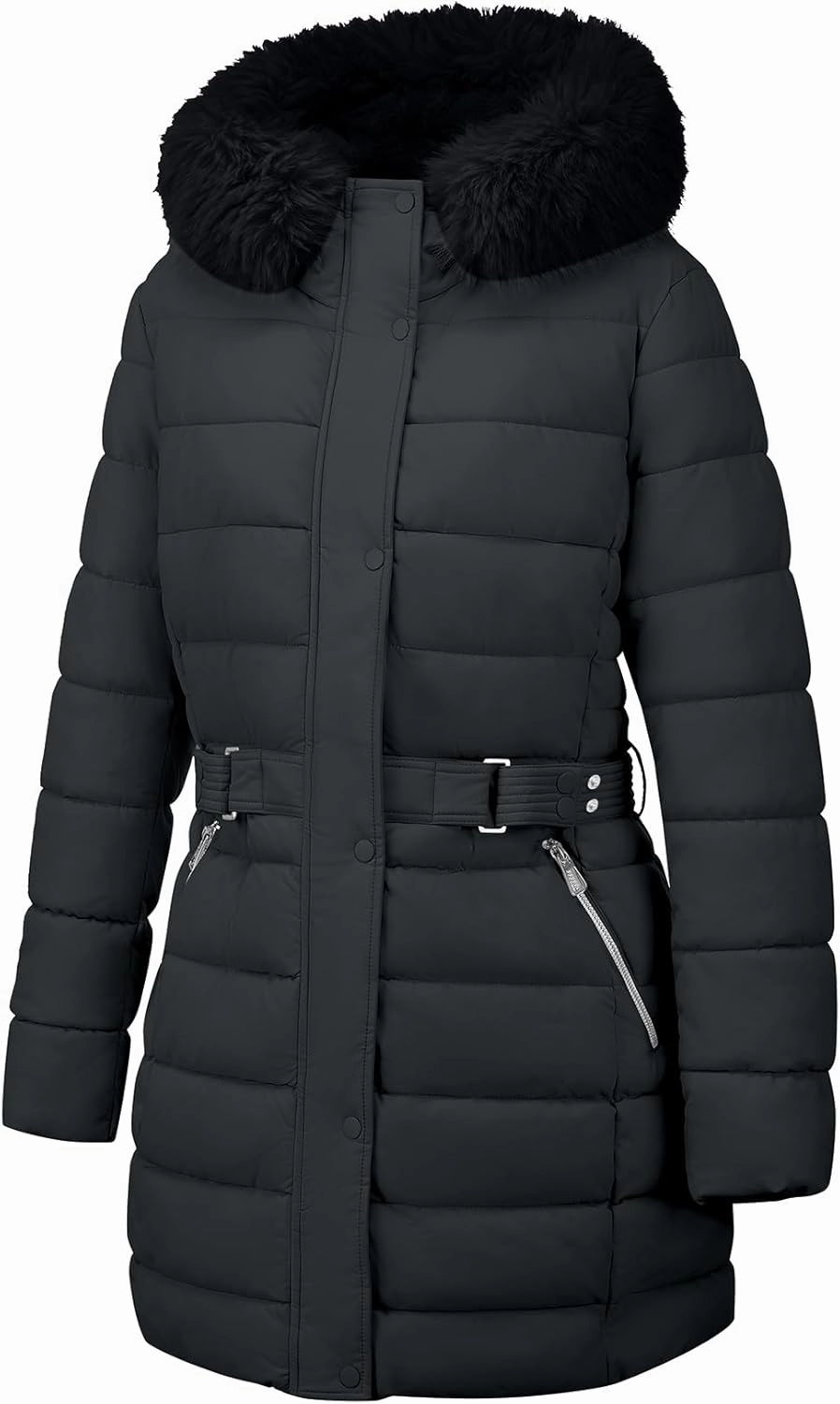 Geschallino Women's Puffer Coat Plus Size Winter Jacket Warm Hooded Thicken Long Padded Bubble Outerwear (1X-5X)