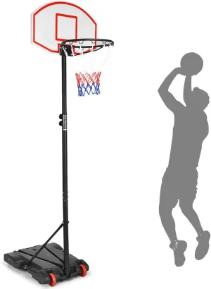 Giantex Portable Basketball Hoop with Wheels, 5.8-6.8 Ft Adjustable 28 Inch Backboard Basketball Goal, Height Adjustable Youth Junior Kids Basketball Hoop for Outdoor Indoor Driveway Garage