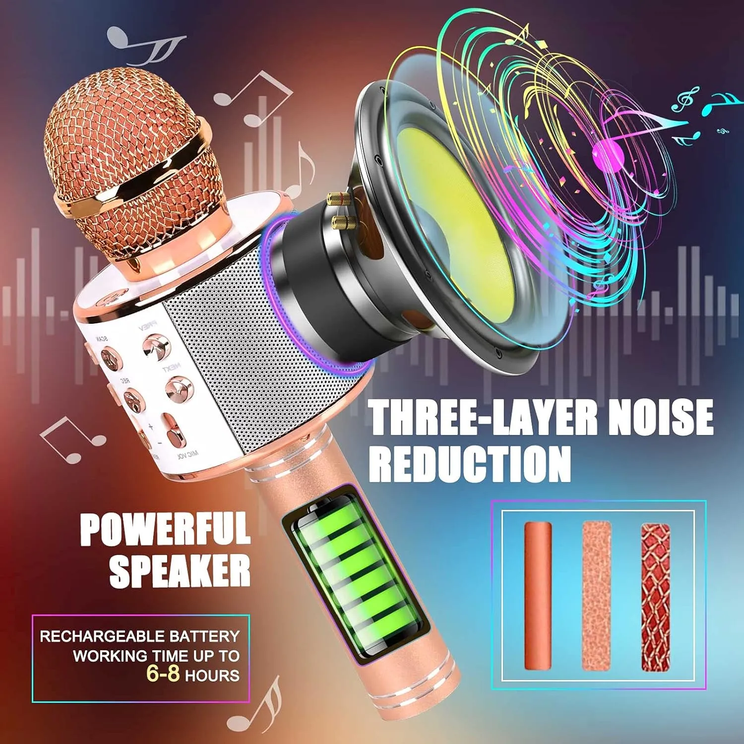 Gifts for Kids Age 3-12, Wireless Microphone with Bluetooth for Boys Girls Easter Gifts for Teens Christmas Toys for 5 6 7 8 9 Year Old Boys Stocking Stuffers for Kids - Rose Gold
